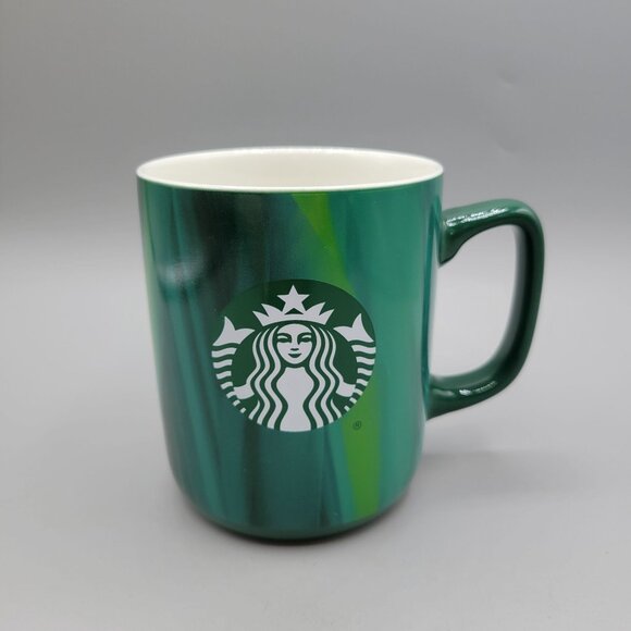 Starbucks Misty Green Gradient Ceramic Mug Northern Lights Pattern - Picture 1 of 7